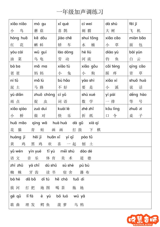 汉语拼音声调学习练习，孩子声调老师读错，可以练一练