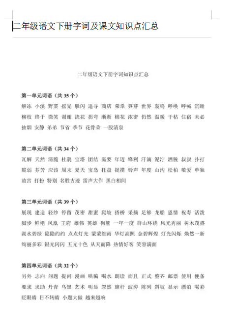 8小学二年级语文下册字词及课文知识点汇总 16页word文档 电子档可打印版资料下载 晓慧学习资料网