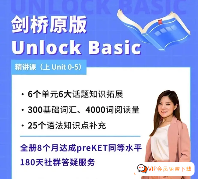 抖音英语楠姐-剑桥原版英语Unlock Basic上册 Unit 0—5全套视频课程合计25.05GB百度网盘下载