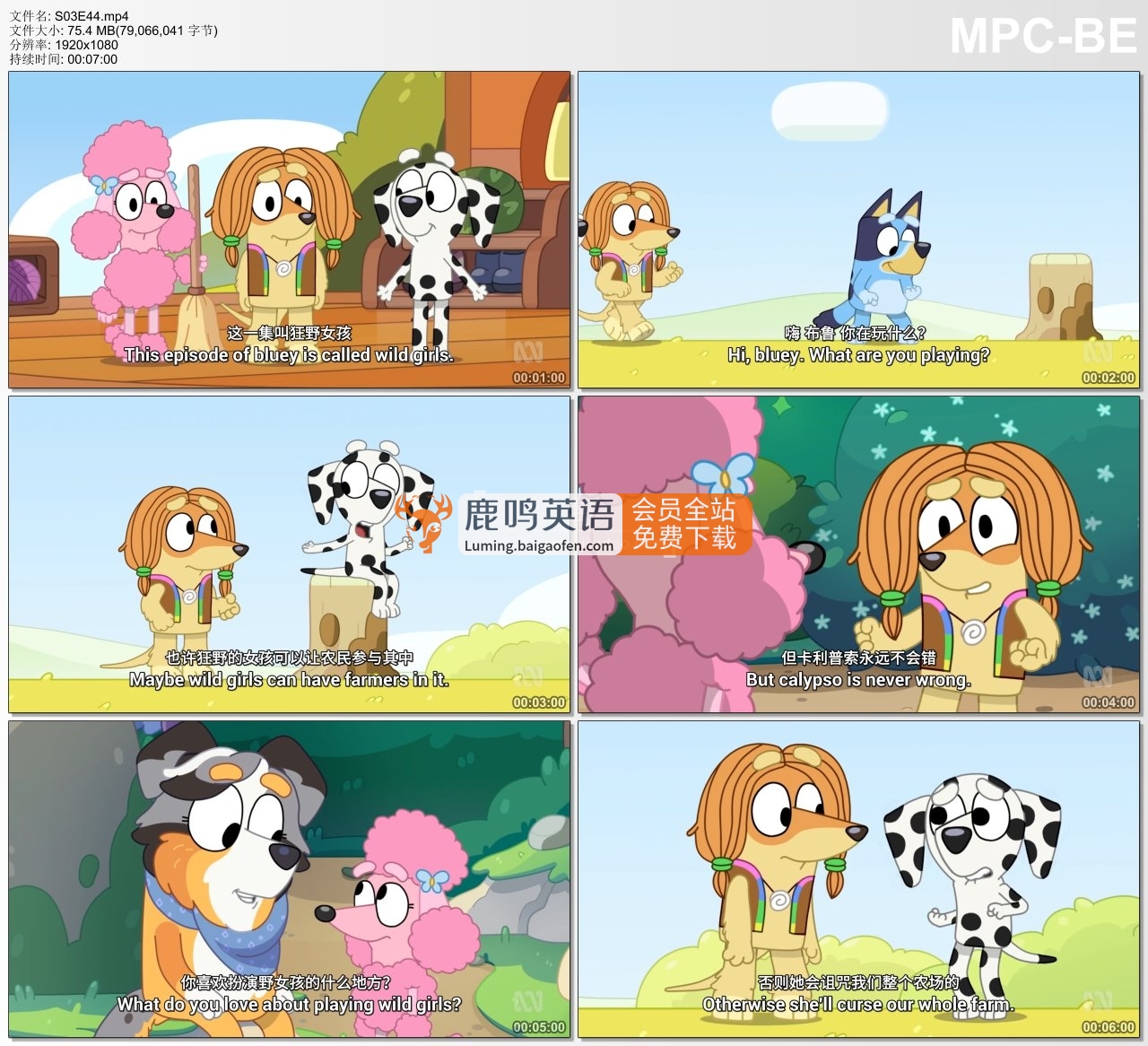 中英文字幕《Bluey 布鲁伊一家 全集》全3季共154集，1080P高清视频英语动画片，送配套音频MP3，百度网盘下载！